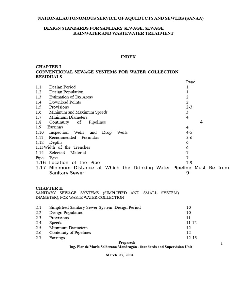 Design Standards For Sanitary Sewer Systems, Storm Drainage of SANAA ...