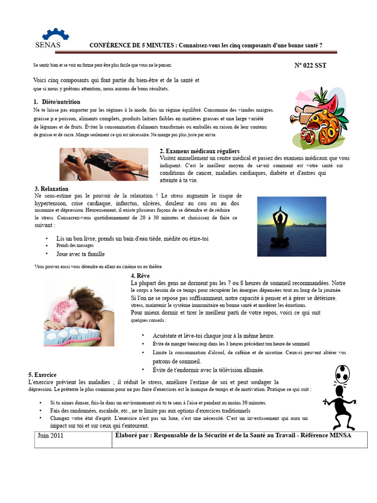 Info 022 SSO Cinq Composants de La Bonne Santé | PDF | Sommeil | Stress ...