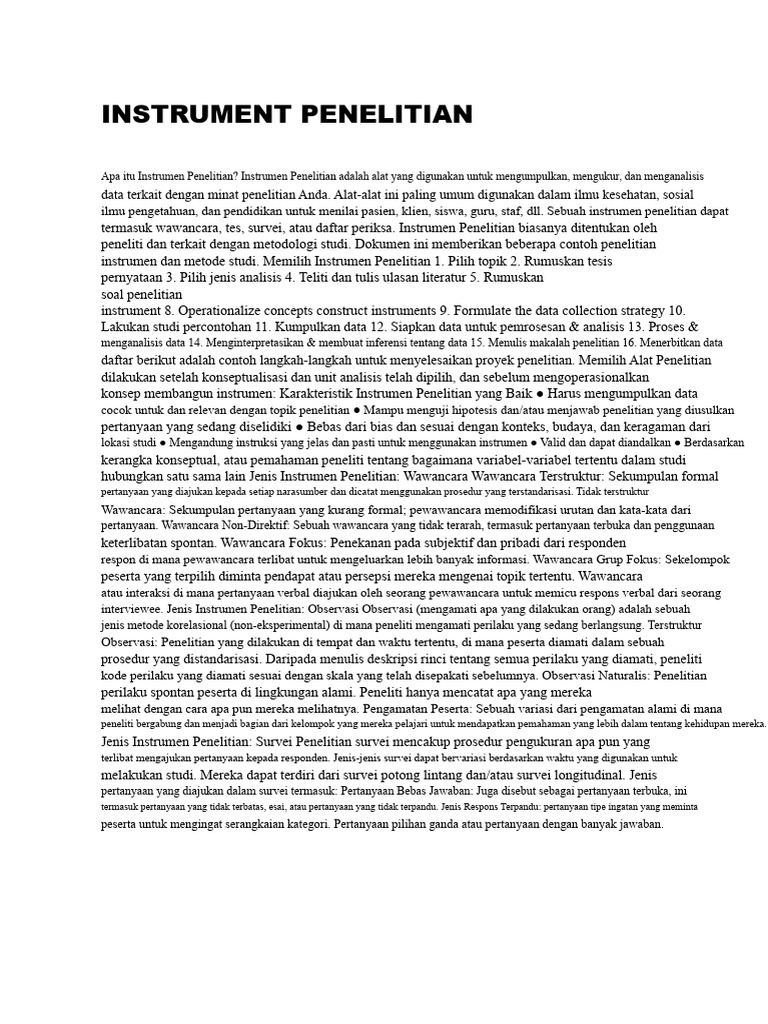 Panduan Lengkap Instrumen Penelitian | PDF