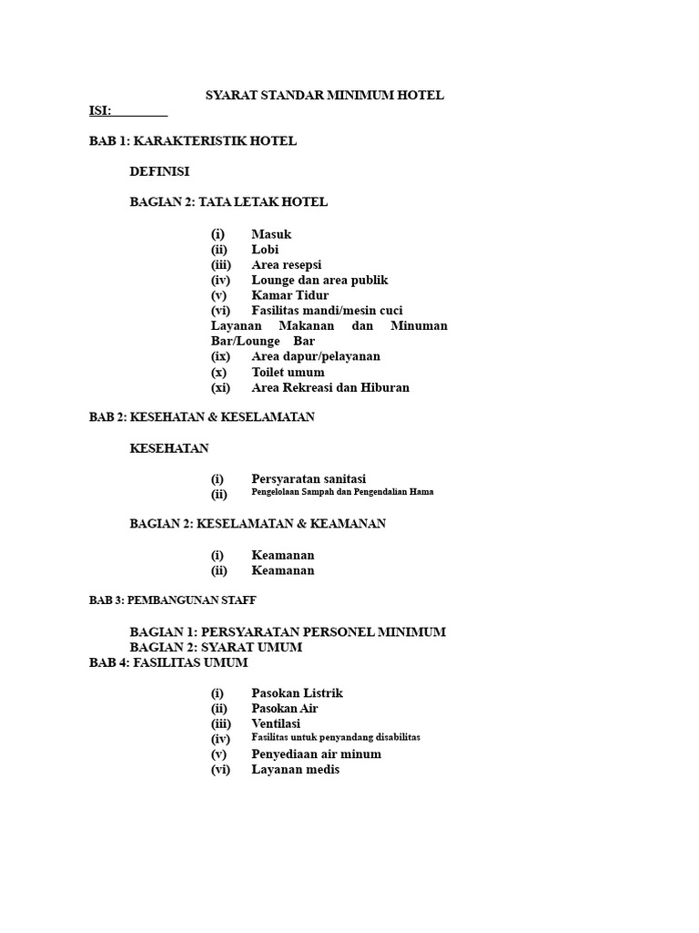 Standar Minimum Hotel | PDF