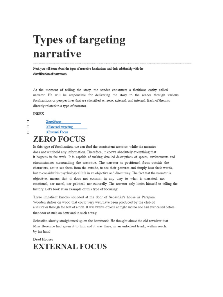 Types of Narrative Focalization | PDF | Narration | Narrative