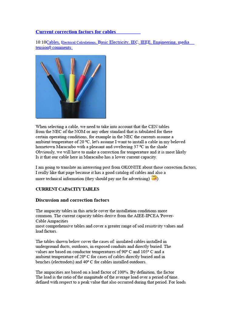 Cable Current Correction Factors | PDF | Electric Power | Electrical ...
