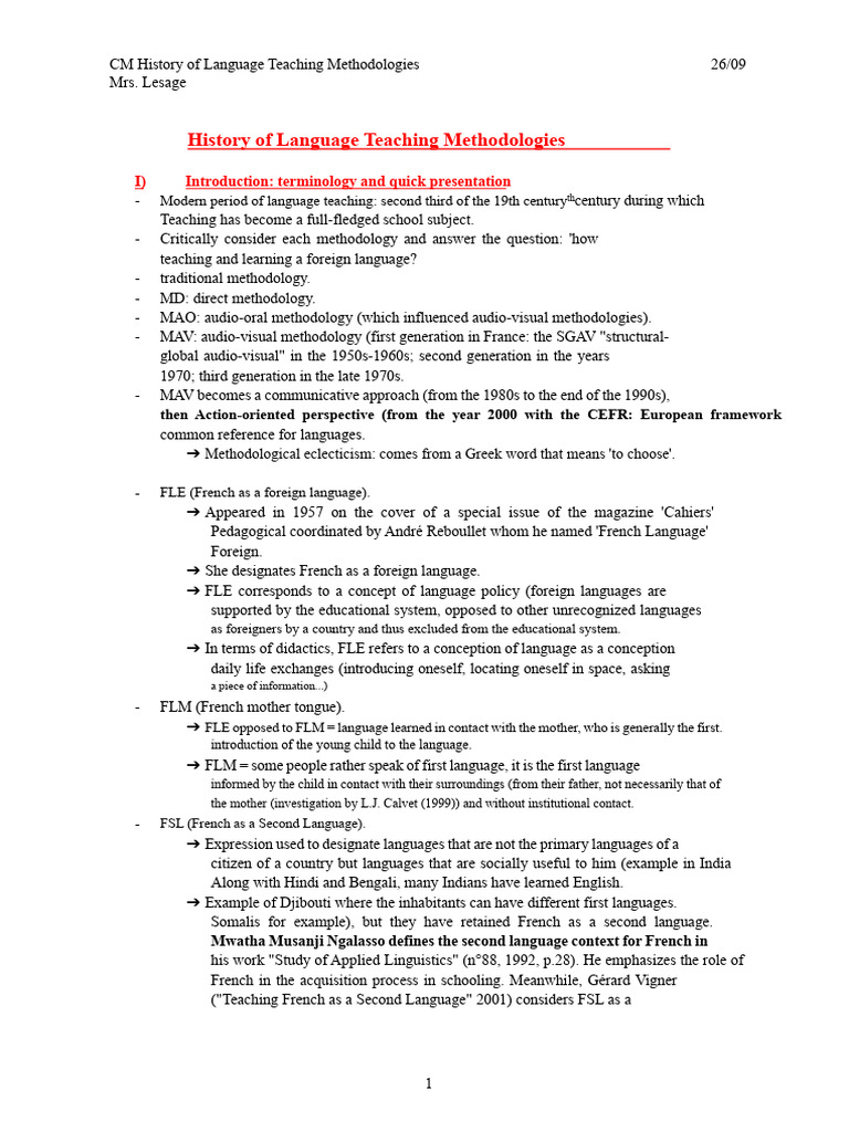 Language Teaching Methodologies Overview | PDF | Language Education ...