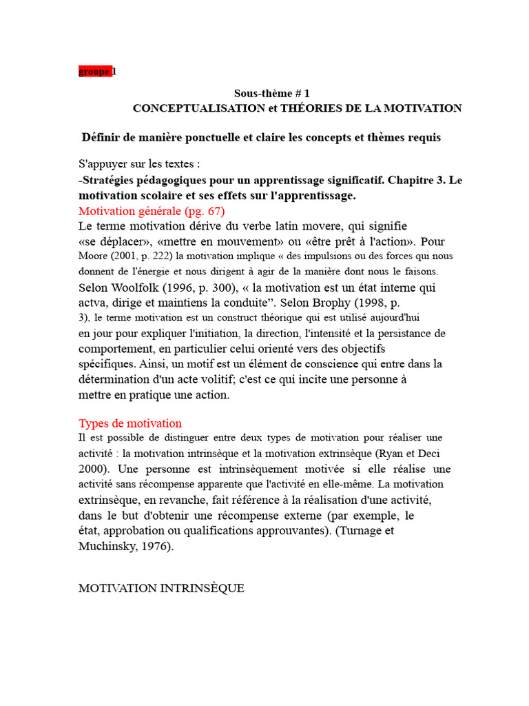 Théories de la motivation scolaire | PDF | Motivation | Motivant