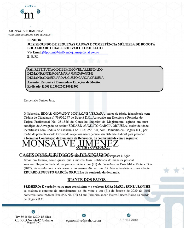 Contestação de Demanda de Restituição Imóvel | PDF | Leasing | Res Judicata