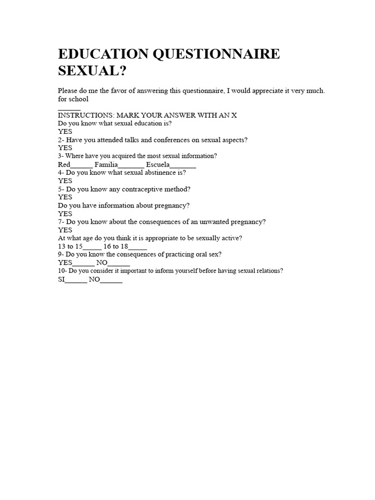 Sexual Education Questionnaire | PDF | Sexual Intercourse | Condom