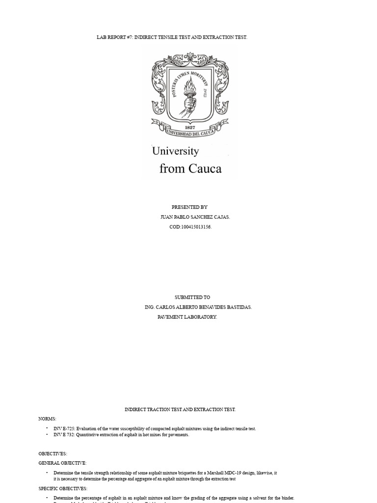 Indirect Tensile and Extraction Tests Report | PDF | Strength Of ...