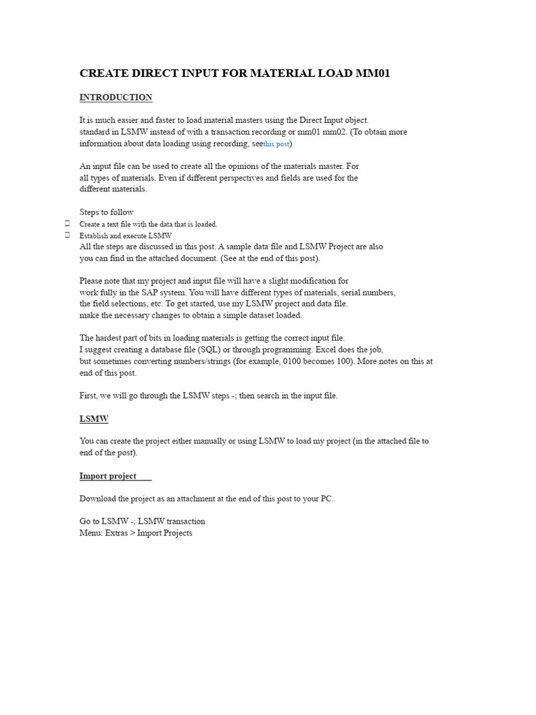 Create Direct Input For Material Upload Mm01 | PDF | Software ...