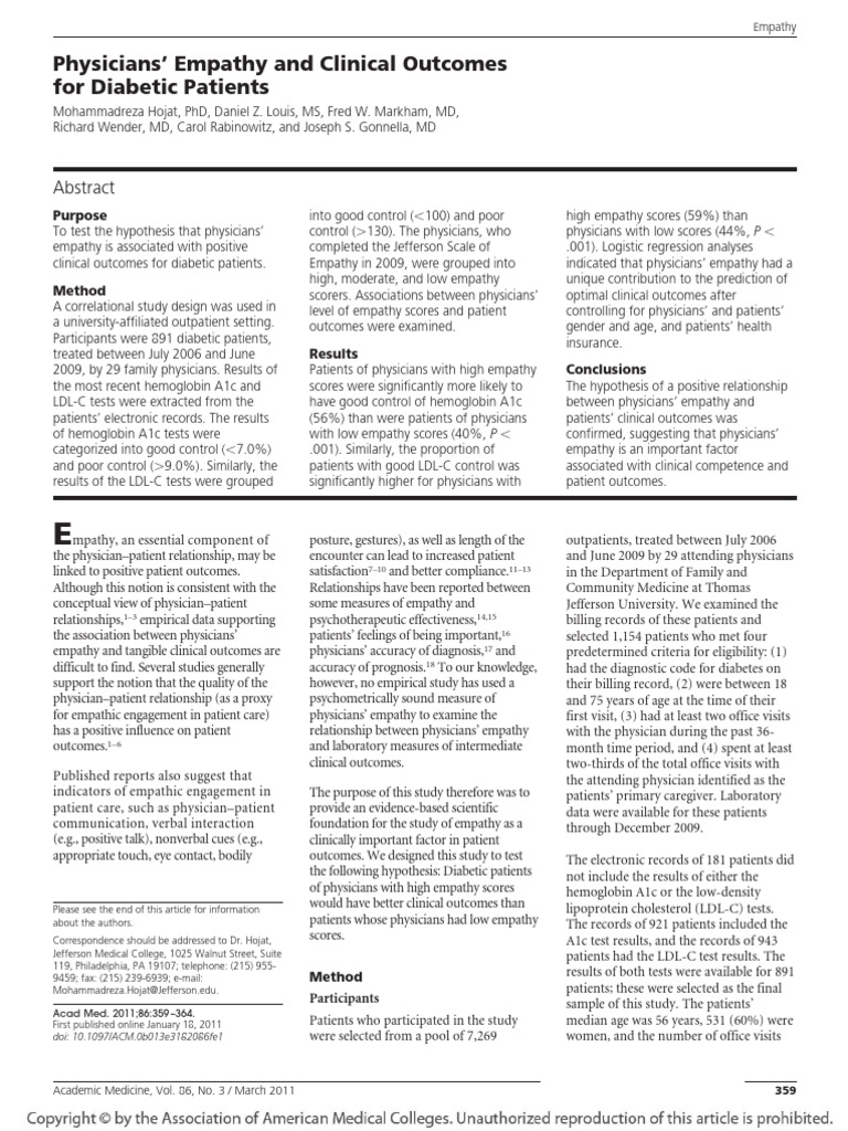 Physicians Empathy and Clinical Outcomes For.26 | PDF | Glycated ...