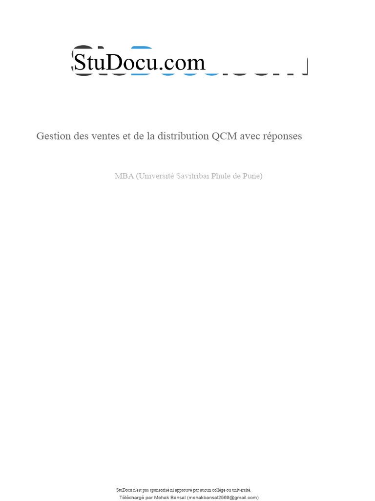 QCM Gestion des Ventes et Distribution | PDF | Logistique ...