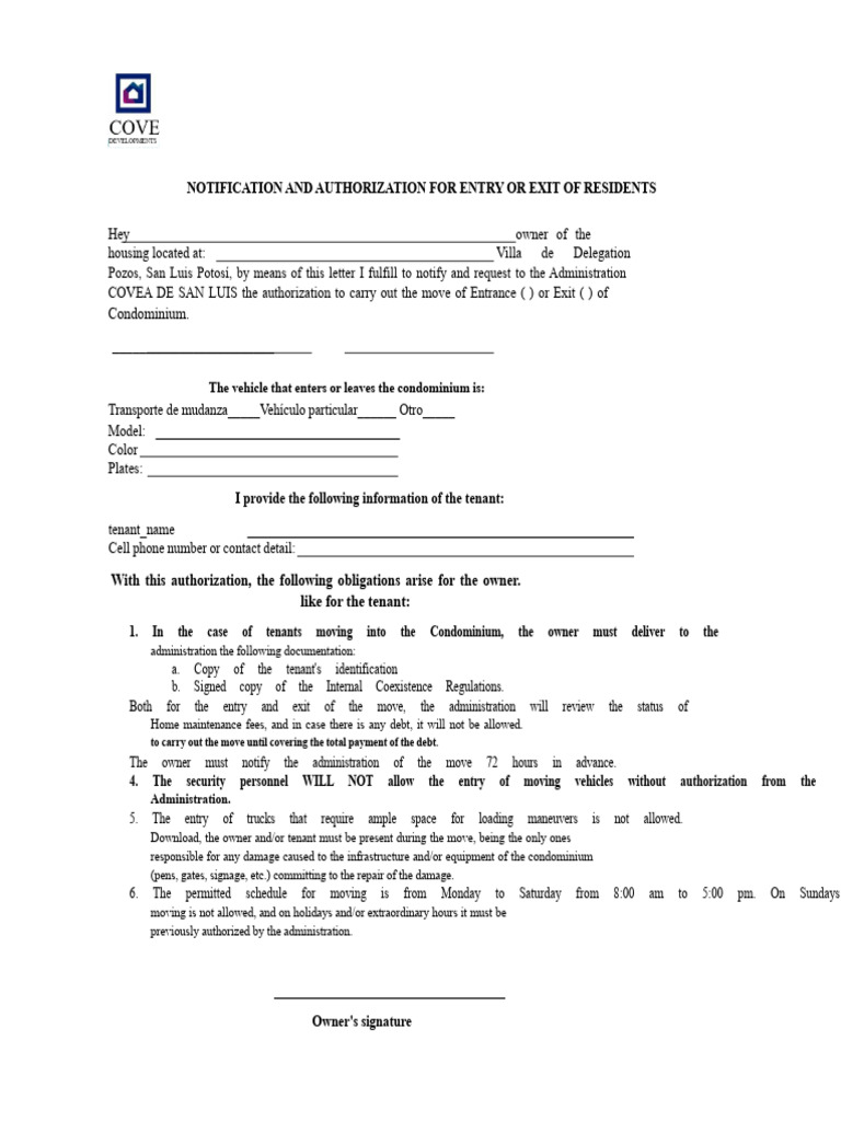 Resident Move Authorization Guidelines | PDF | Vehicles | Transport