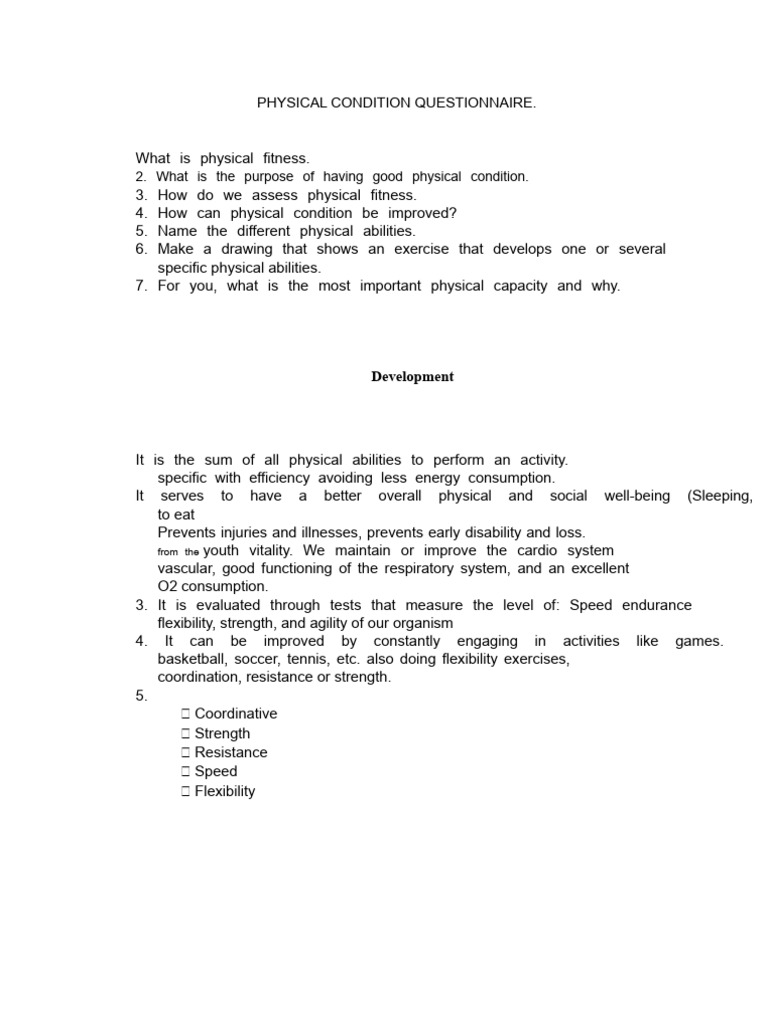 Physical Condition Questionnaire | PDF