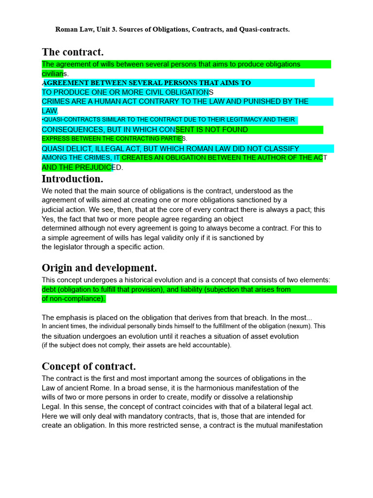 Roman Law: Contracts and Obligations Explained | PDF | Law Of ...