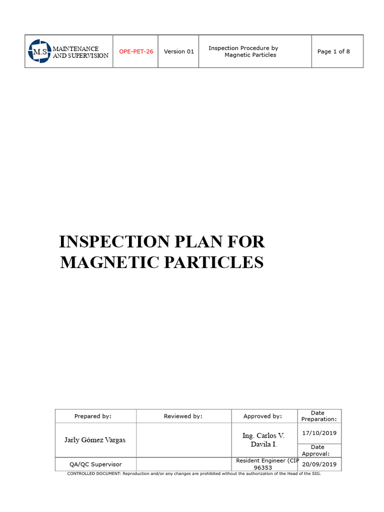 Magnetic Particle Inspection Procedure | PDF | Magnetic Field | Magnetism