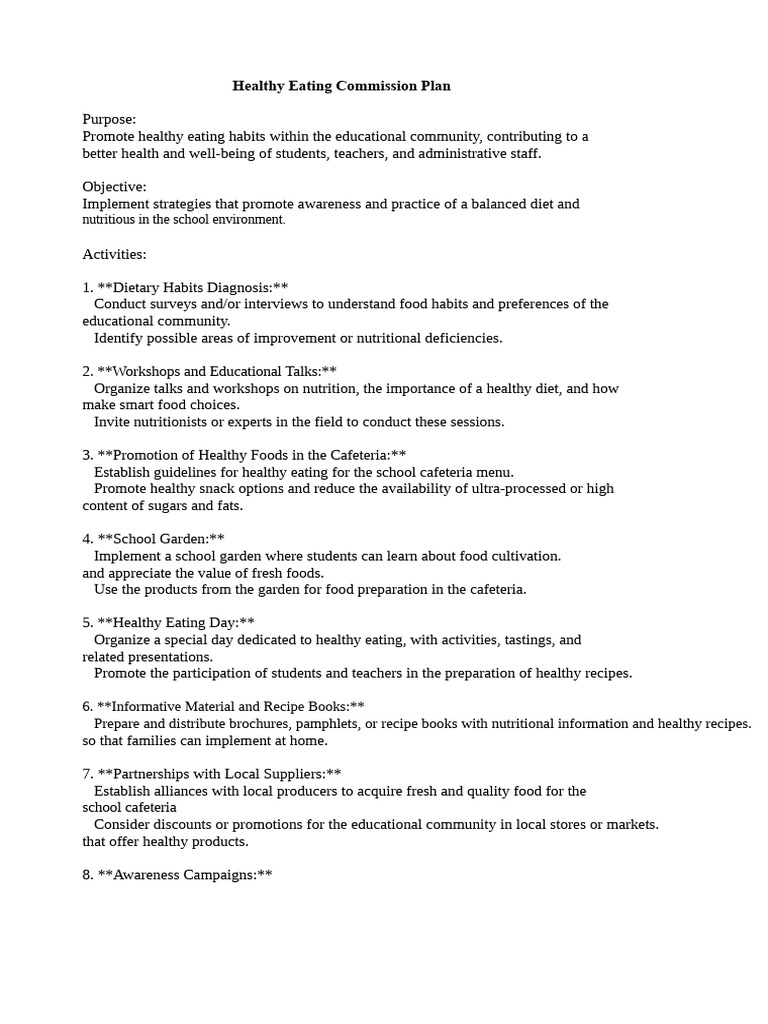 Healthy Eating Commission Plan | PDF | Healthy Diet | Diet (Nutrition)