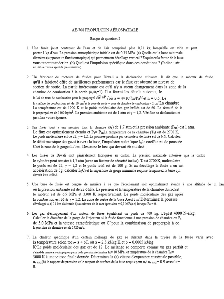 Questions sur la propulsion aérospatiale | PDF | Fusée | Moteur-fusée