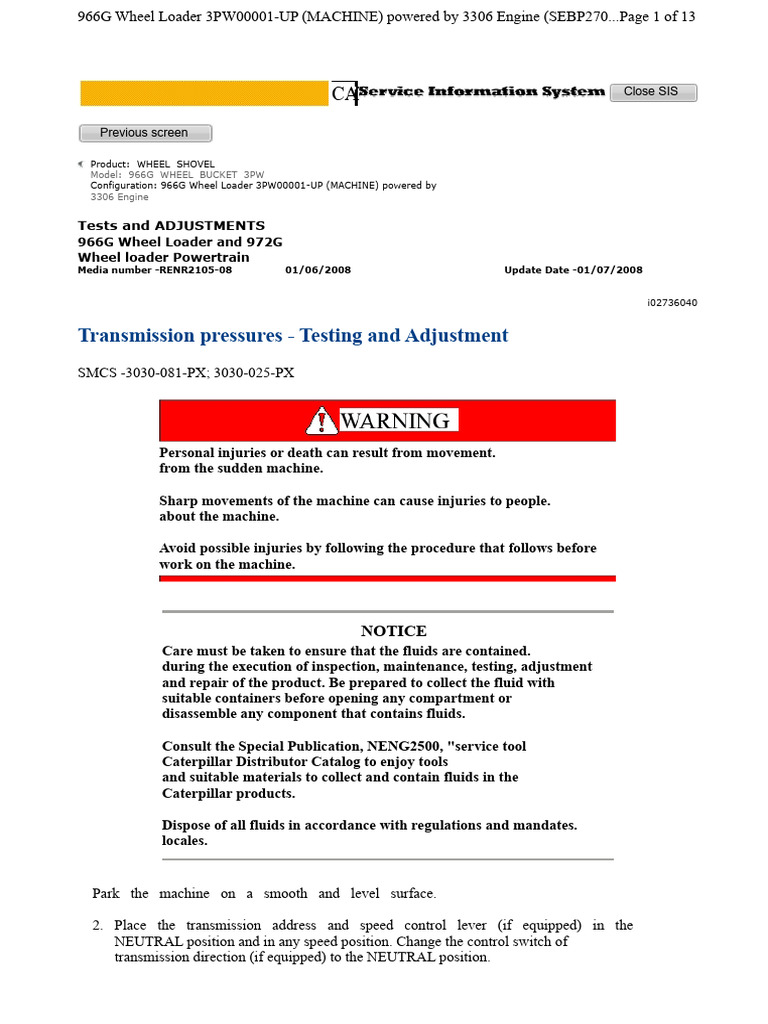 966G Wheel Loader 3306 Engine Guide | PDF | Clutch | Manual Transmission