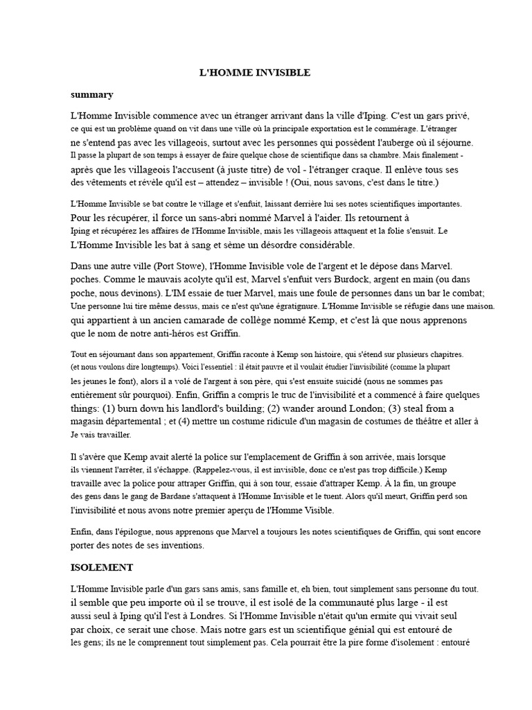 L'Homme Invisible : Isolement et Trahison | PDF | L'Homme invisible