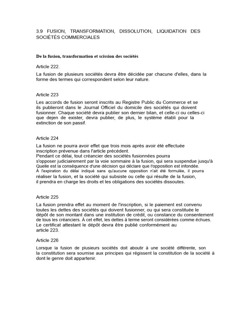 Fusion, dissolution et liquidation des sociétés | PDF | Liquidation ...