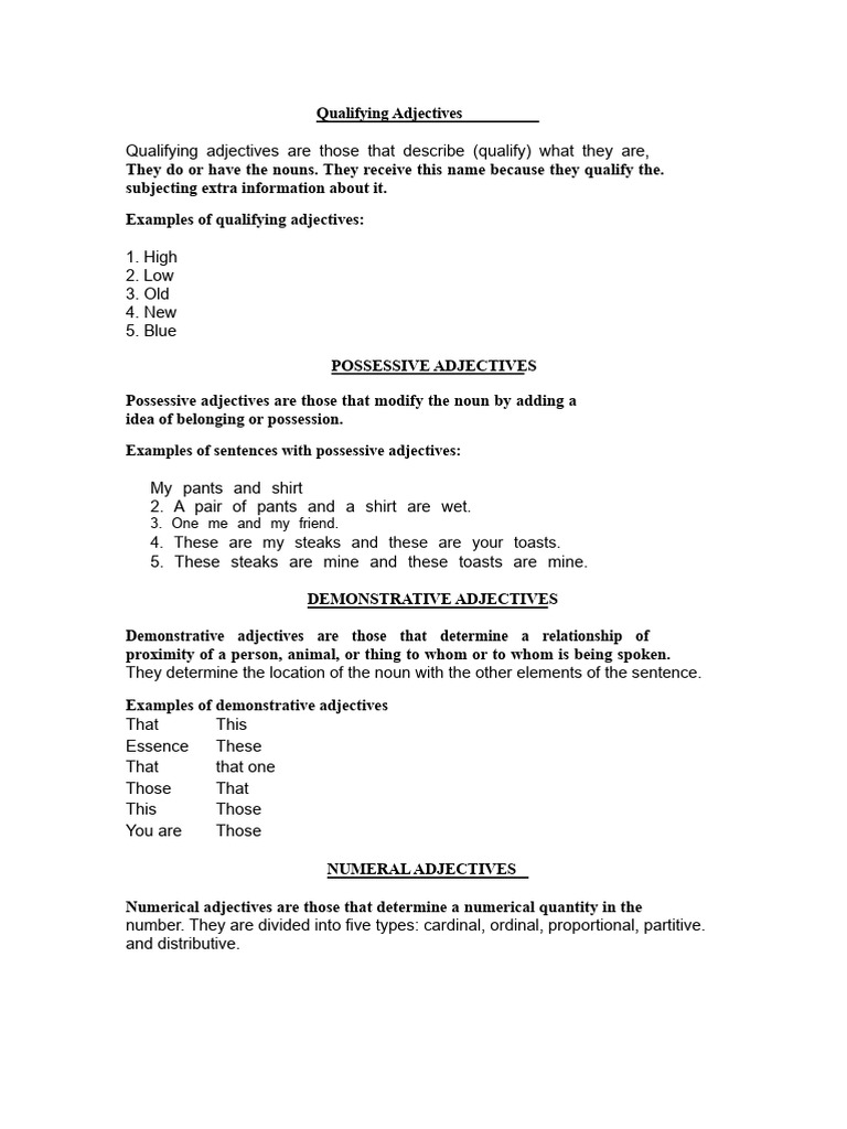 Types of Adjectives and Fractions Explained | PDF | Multiplication ...