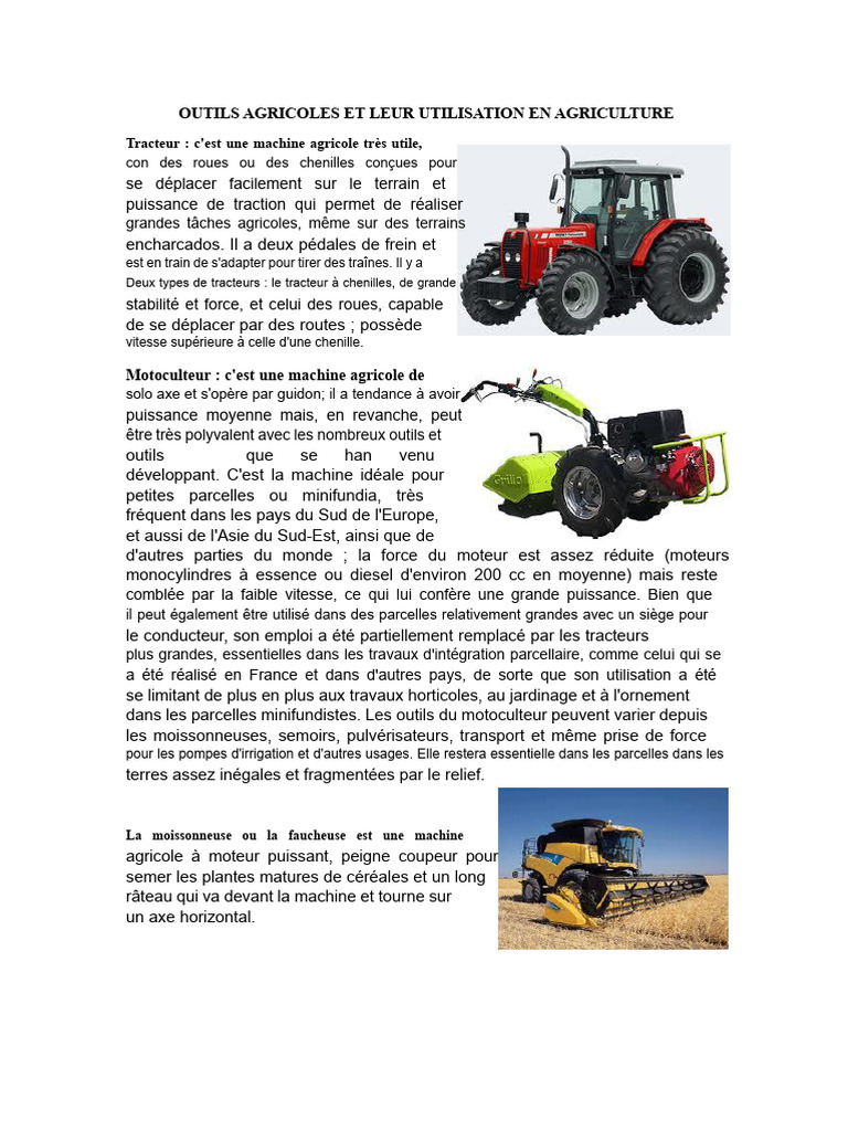 Liste des engins agricoles essentiels | PDF | Charrue | Moteur diesel
