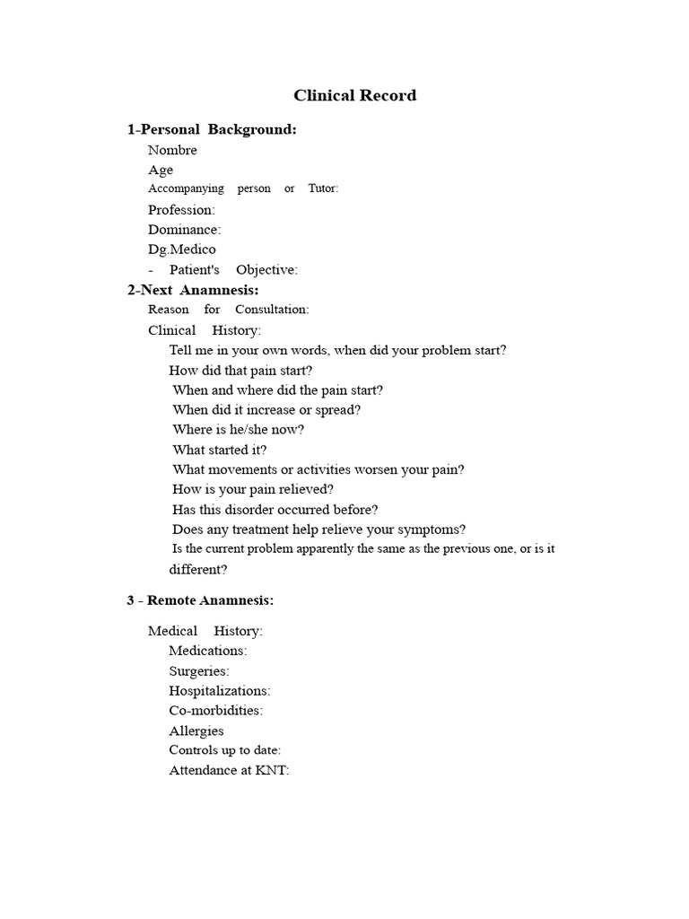 Comprehensive Clinical Assessment Template | PDF | Anatomical Terms Of ...