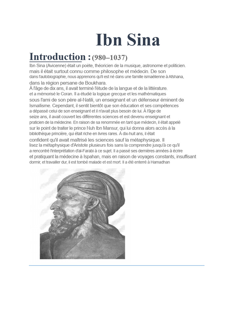 Vie et œuvres d'Ibn Sina (Avicenne) | PDF