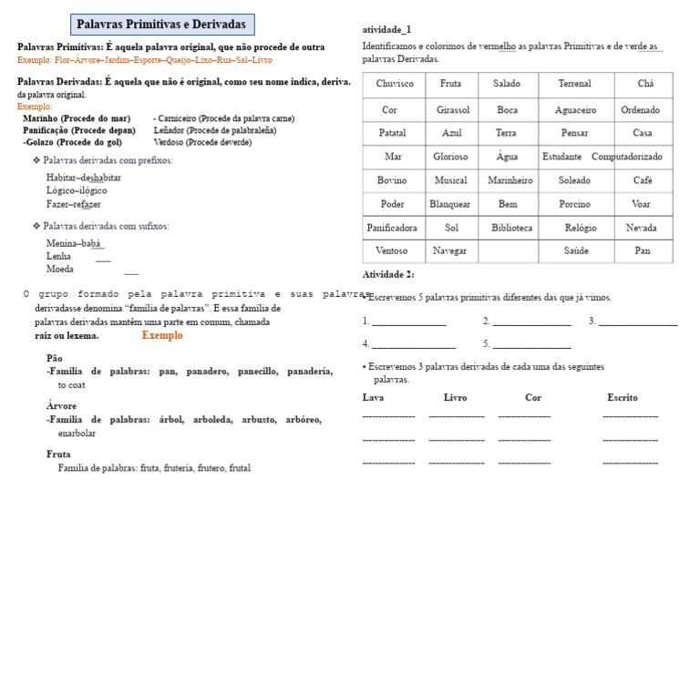 Palavras Primitivas e Derivadas Explicadas | PDF