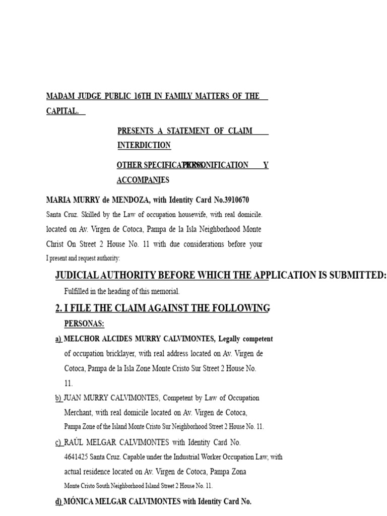Judicial Interdiction Demand | PDF | Legal Guardian