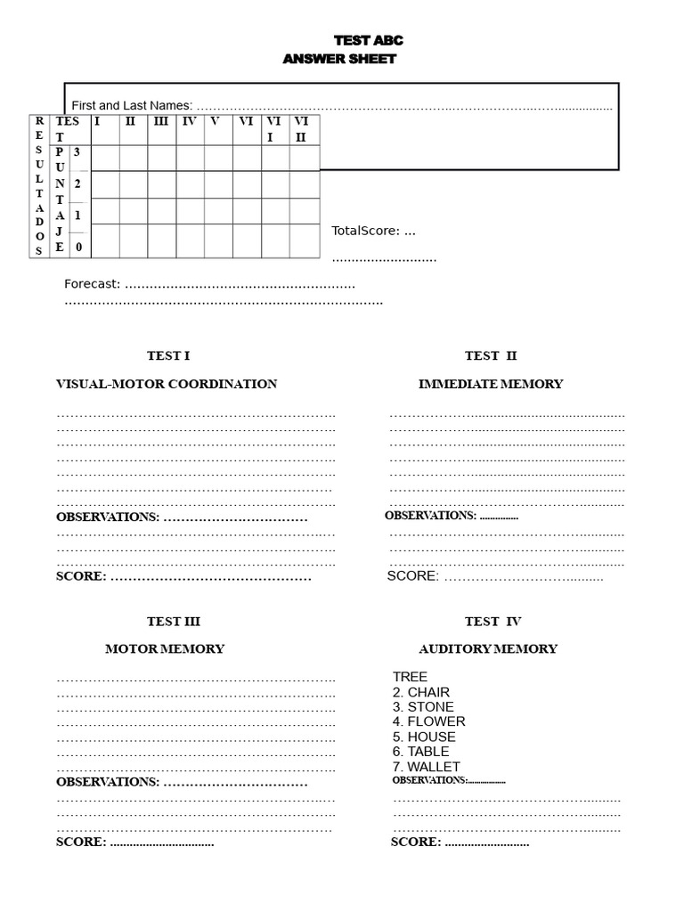 ABC Test Answer Sheet | PDF