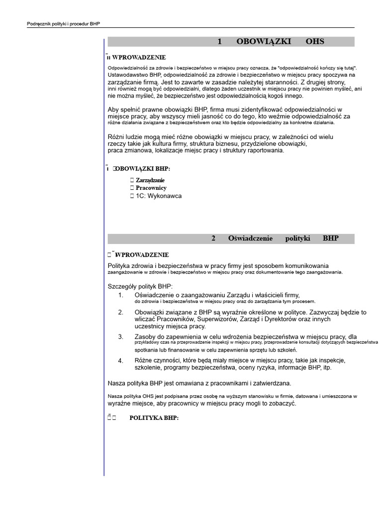Podręcznik Polityk I Procedur OHS | PDF