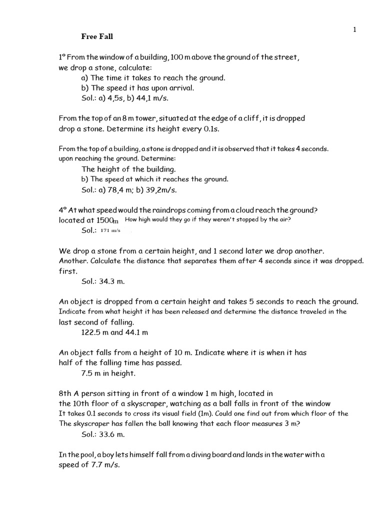 Free Fall and Vertical Launch Calculations | PDF | Classical Mechanics ...