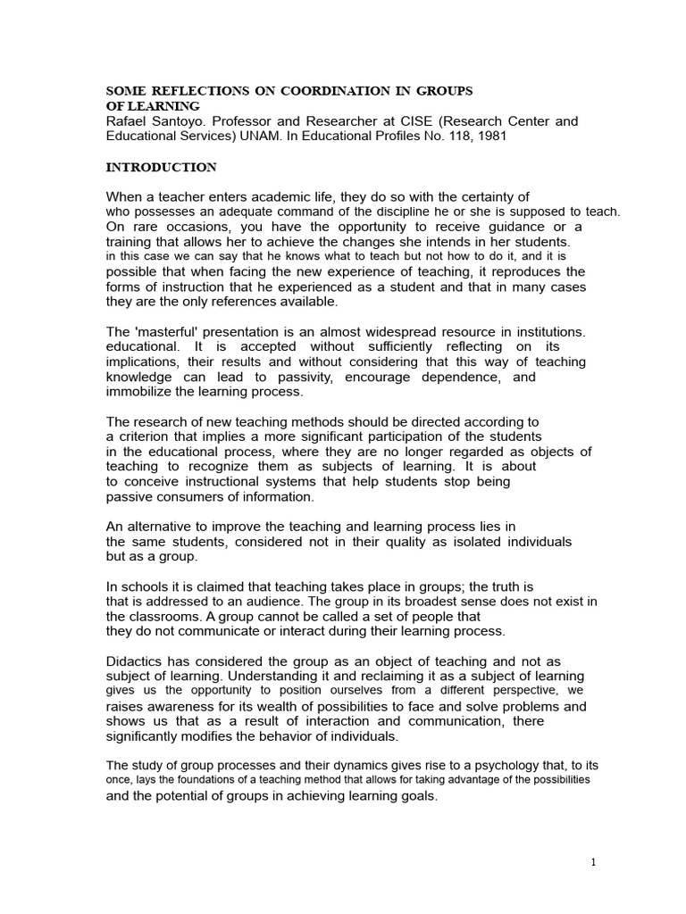 Santoyo Rafael. The Coordination of Learning Groups | PDF | Learning ...