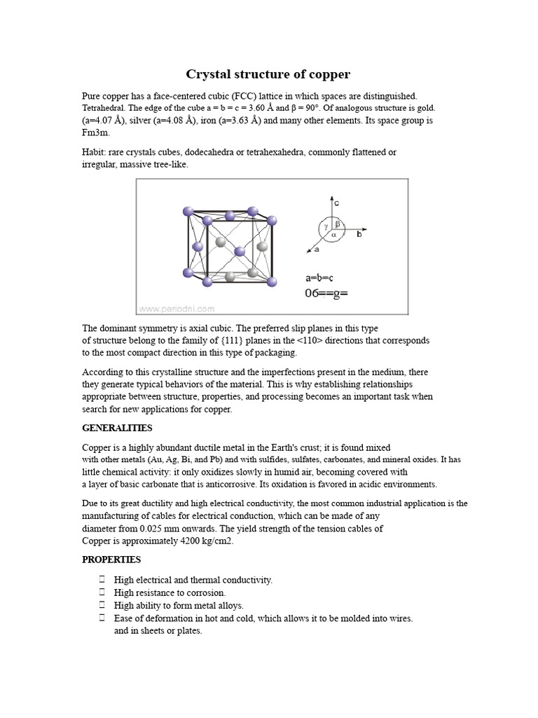 Copper Crystal Structure Overview | PDF | Crystal Structure | Copper