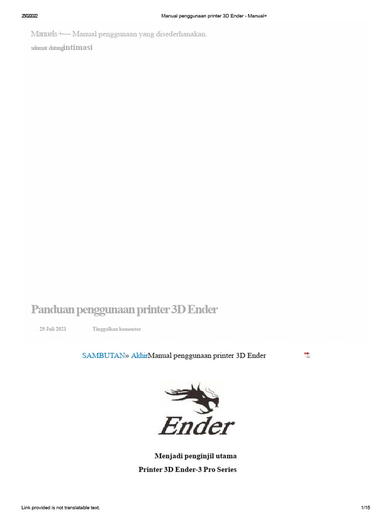Panduan Pengguna Printer 3D Ender - Manual+ | PDF