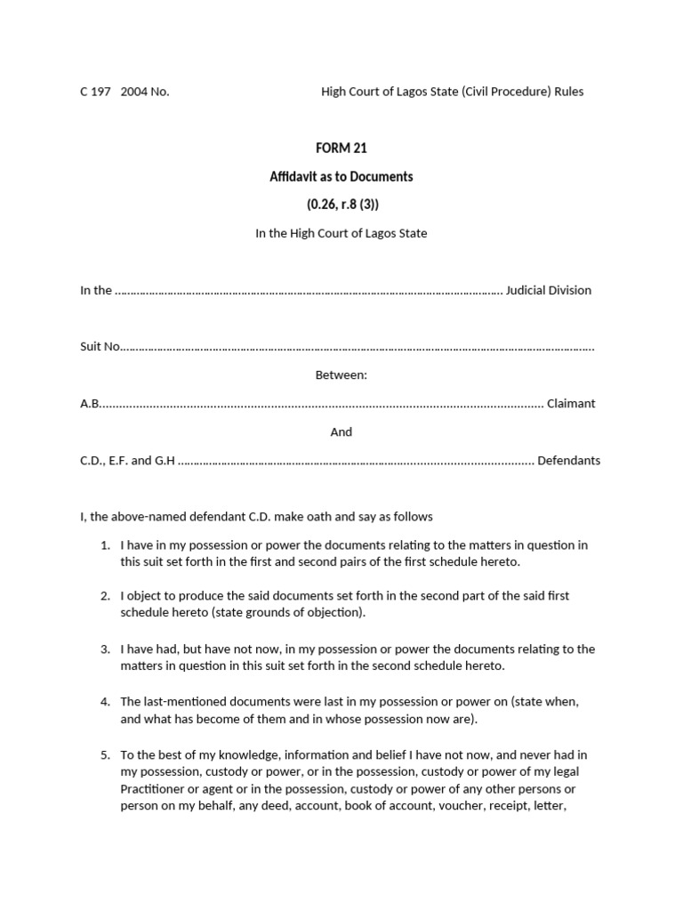 Lagos High Court Affidavit Form 21 | PDF | Judiciaries | Public Law