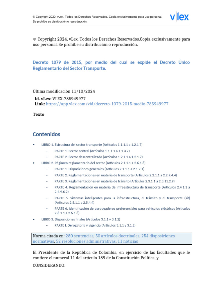 Decreto 1079 de 2015 Por Medio Del Cual Se Expide El Decreto | PDF ...