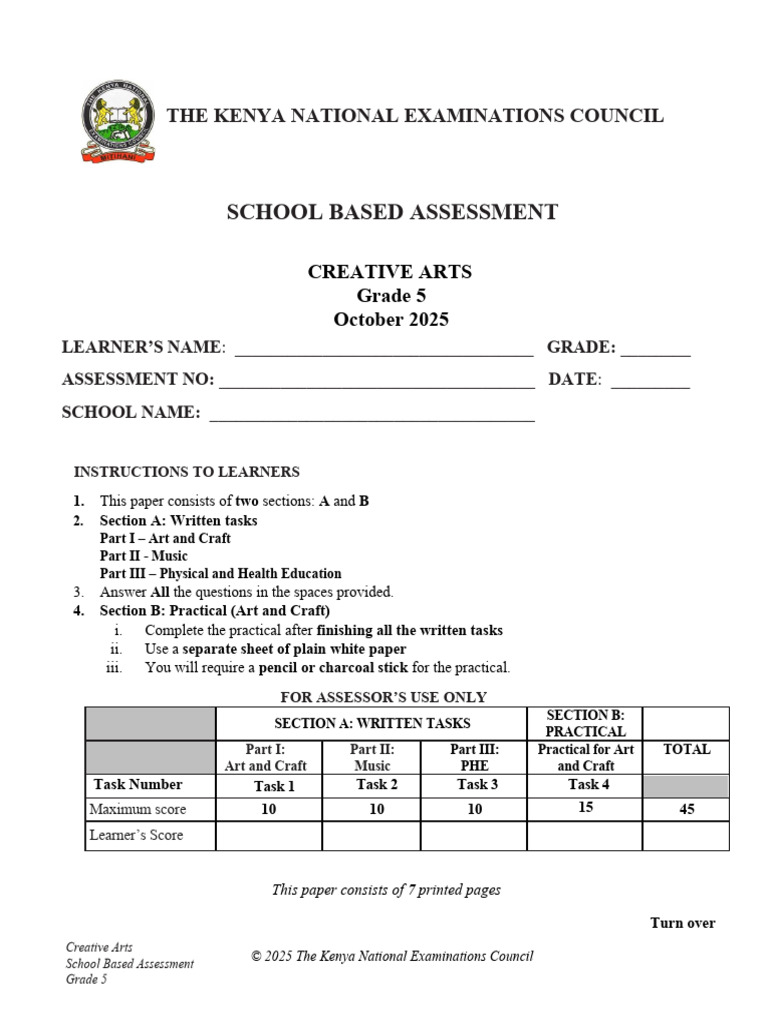 Grade 5 Creative Arts Assessment Guide | PDF | Drawing