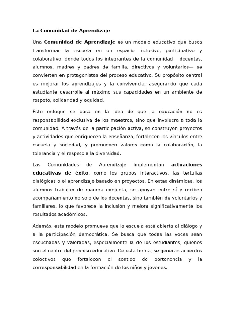 La Comunidad de Aprendizaje | PDF