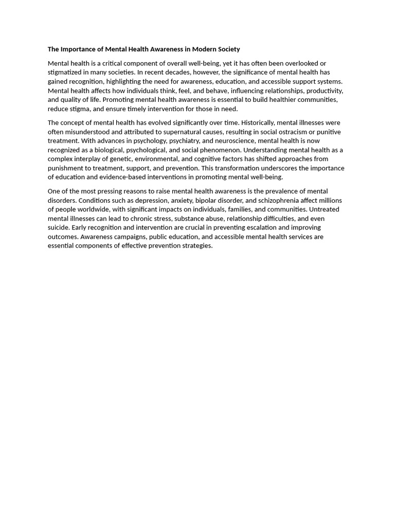 The Importance of Mental Health Awareness in Modern Society | PDF