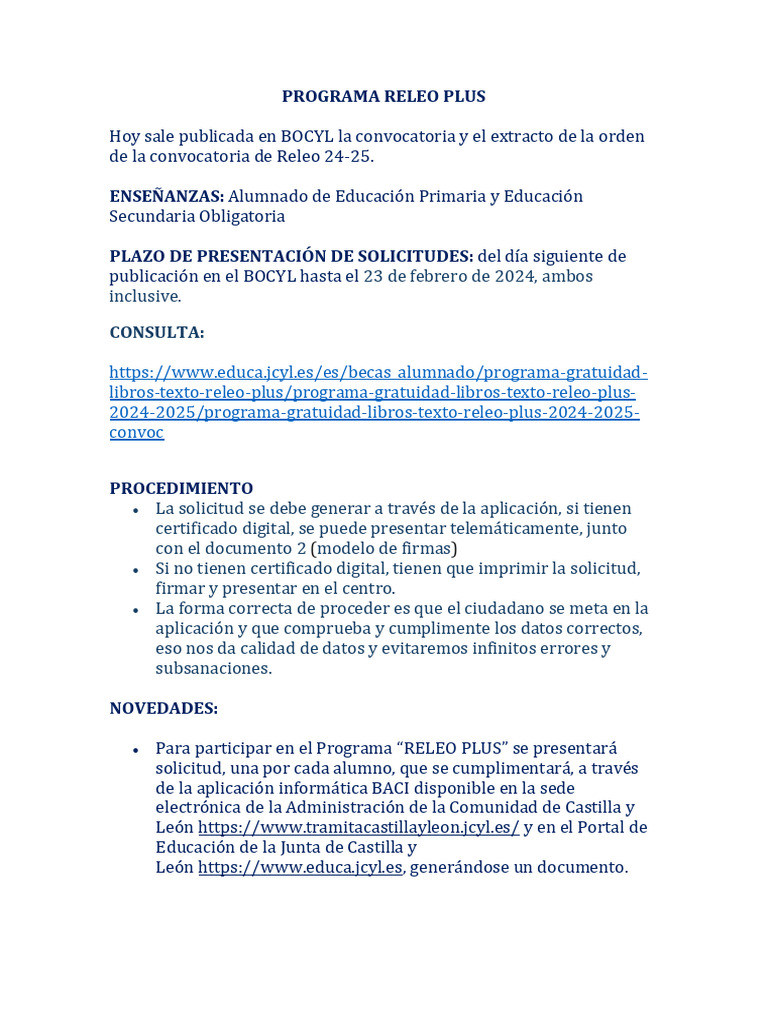 Convocatoria Programa Releo Plus 2024-25 | PDF