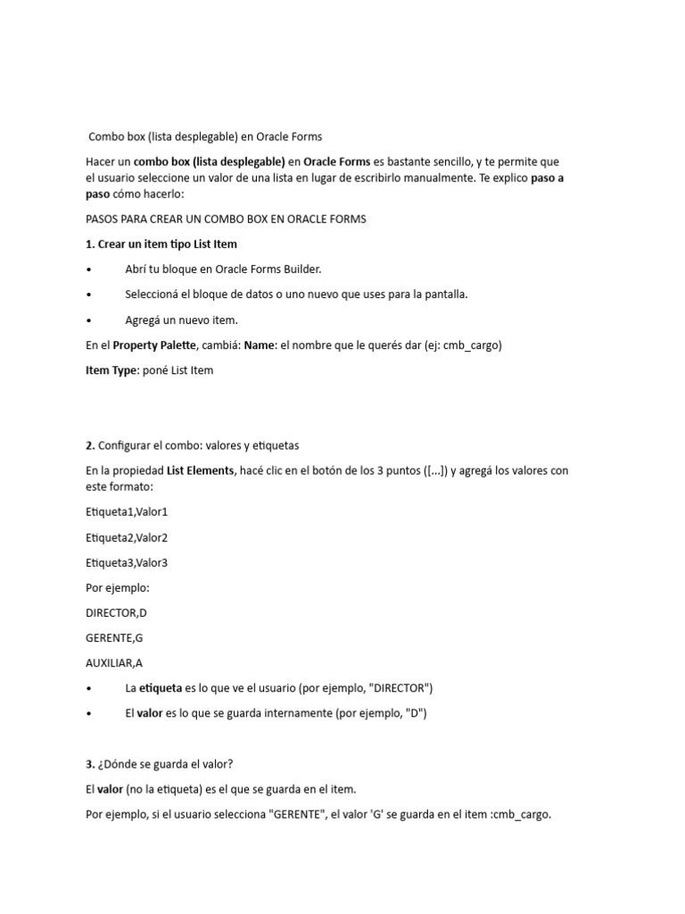 Crear Combo Box en Oracle Forms | PDF | Programación de computadoras ...
