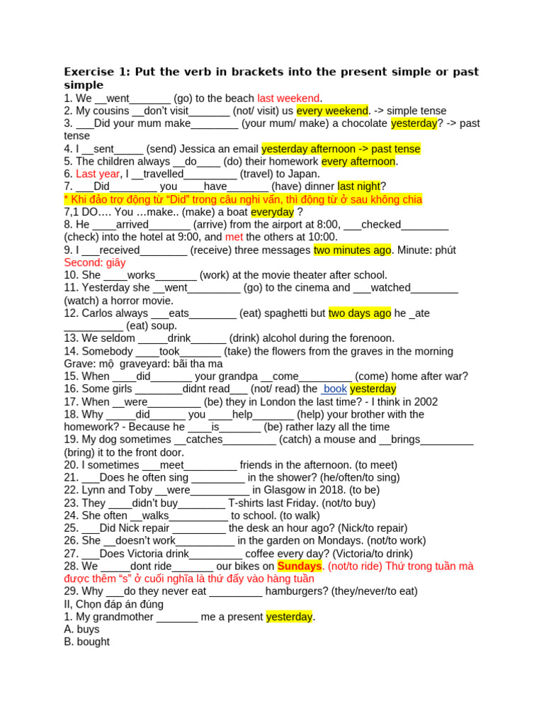 Present and Past Simple Verb Exercises | PDF | Chess | Chess Theory