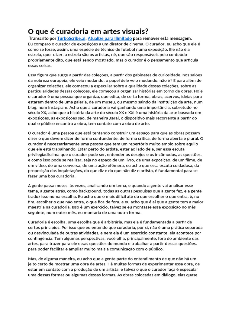 O Que É Curadoria em Artes Visuais | PDF | Curador | Pensamento