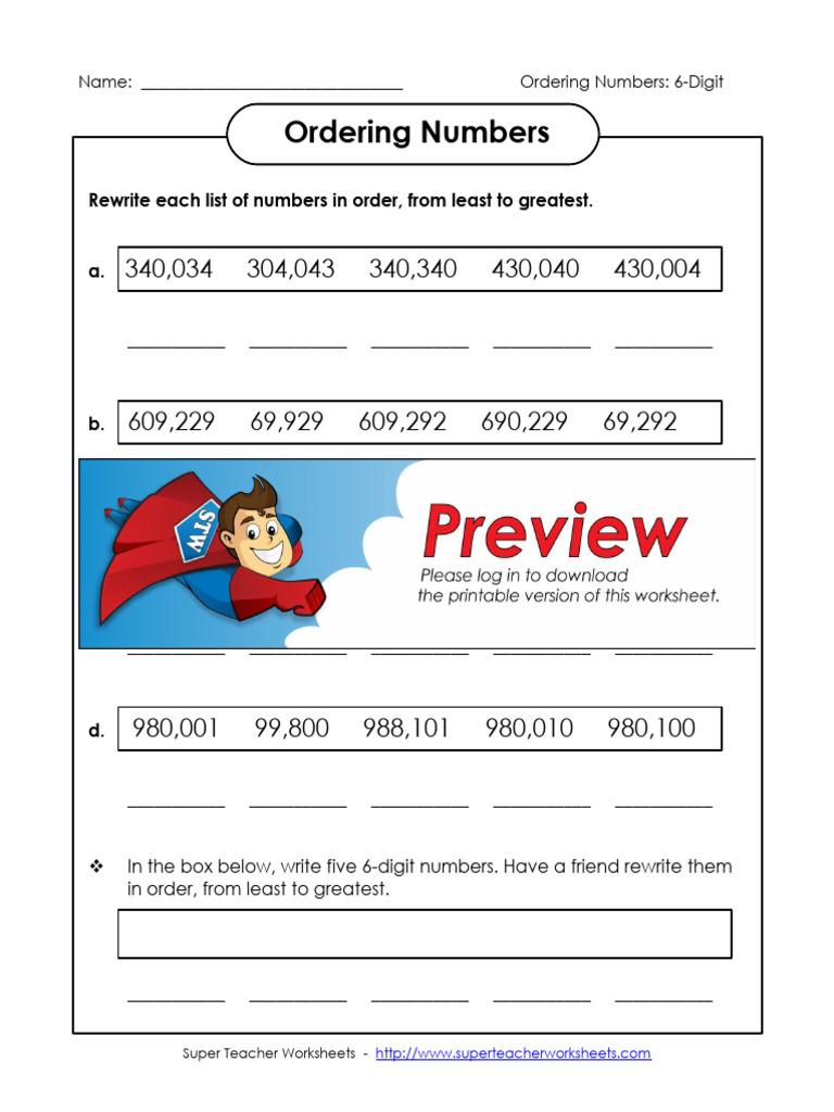 Ordering 6-Digit Numbers Activity | PDF
