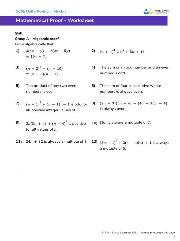 Third Space Learning Mathematical Proof GCSE Worksheet | PDF ...