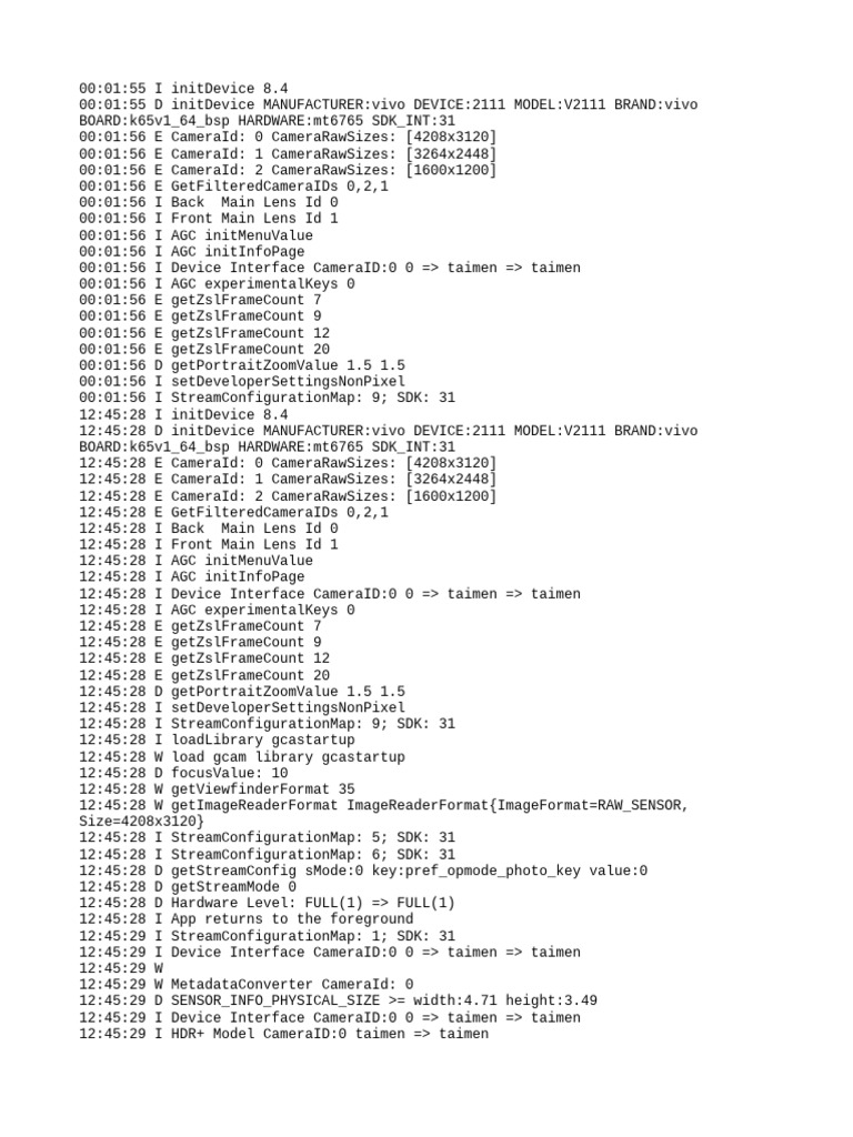 Vivo V2111 Camera Initialization Logs | PDF | Software Development Kit ...