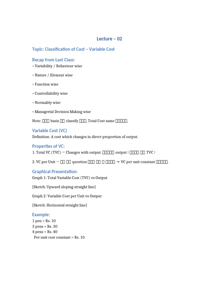 Lecture 02 Variable Cost Notes | PDF