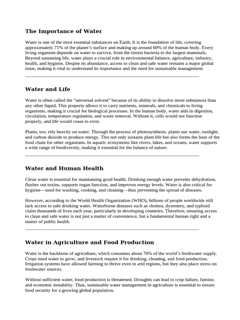 The Vital Role of Water in Life | PDF | Water | Agriculture