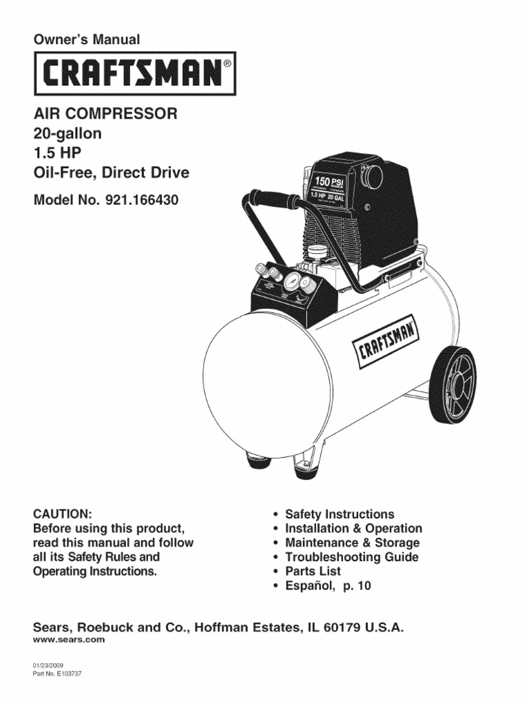Craftsman 20-Gallon Air Compressor Manual | PDF | Valve | Electrical ...